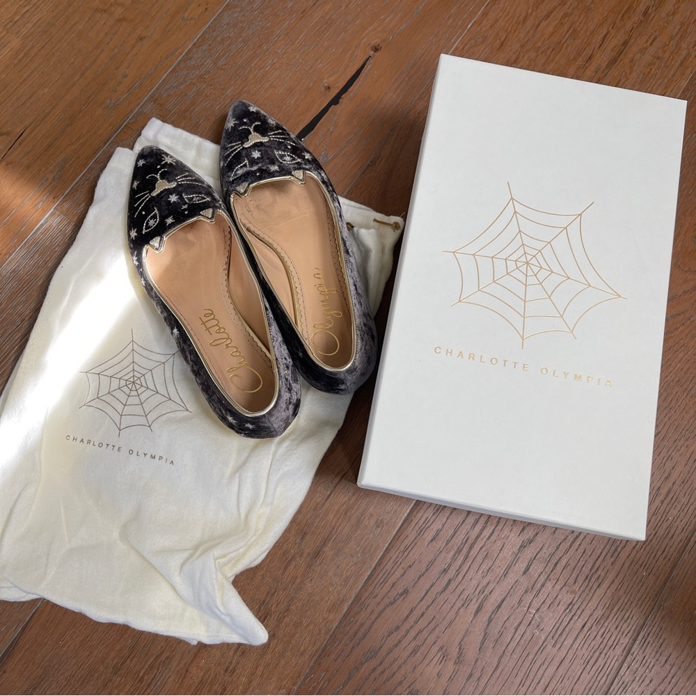 Charlotte Olympia Velvet Cat Flat 37